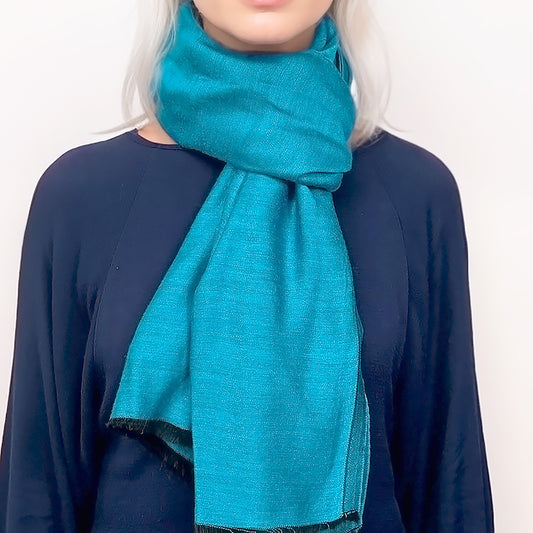 Étole Réversible en soie et laine – Bleu Turquoise