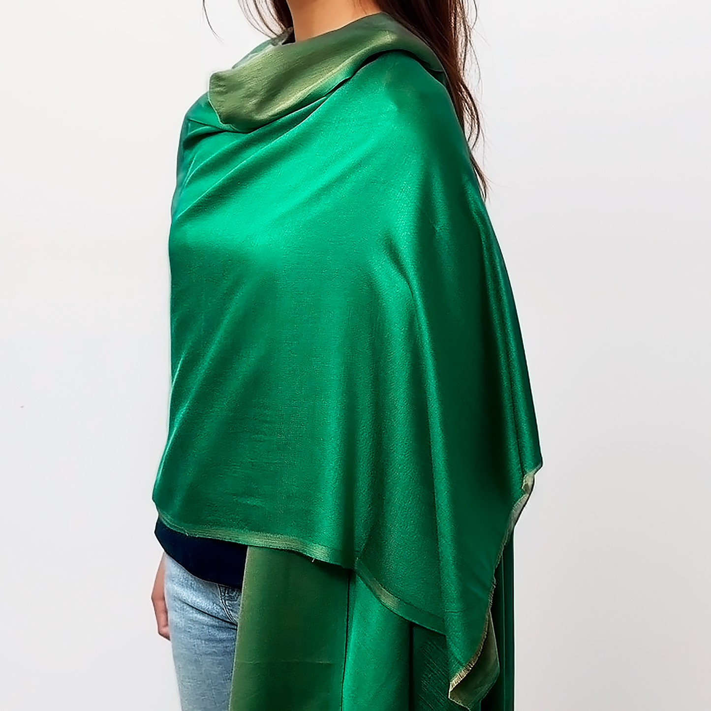 Étole Réversible en Soie et Laine – Vert Émeraude & Vert Doré
