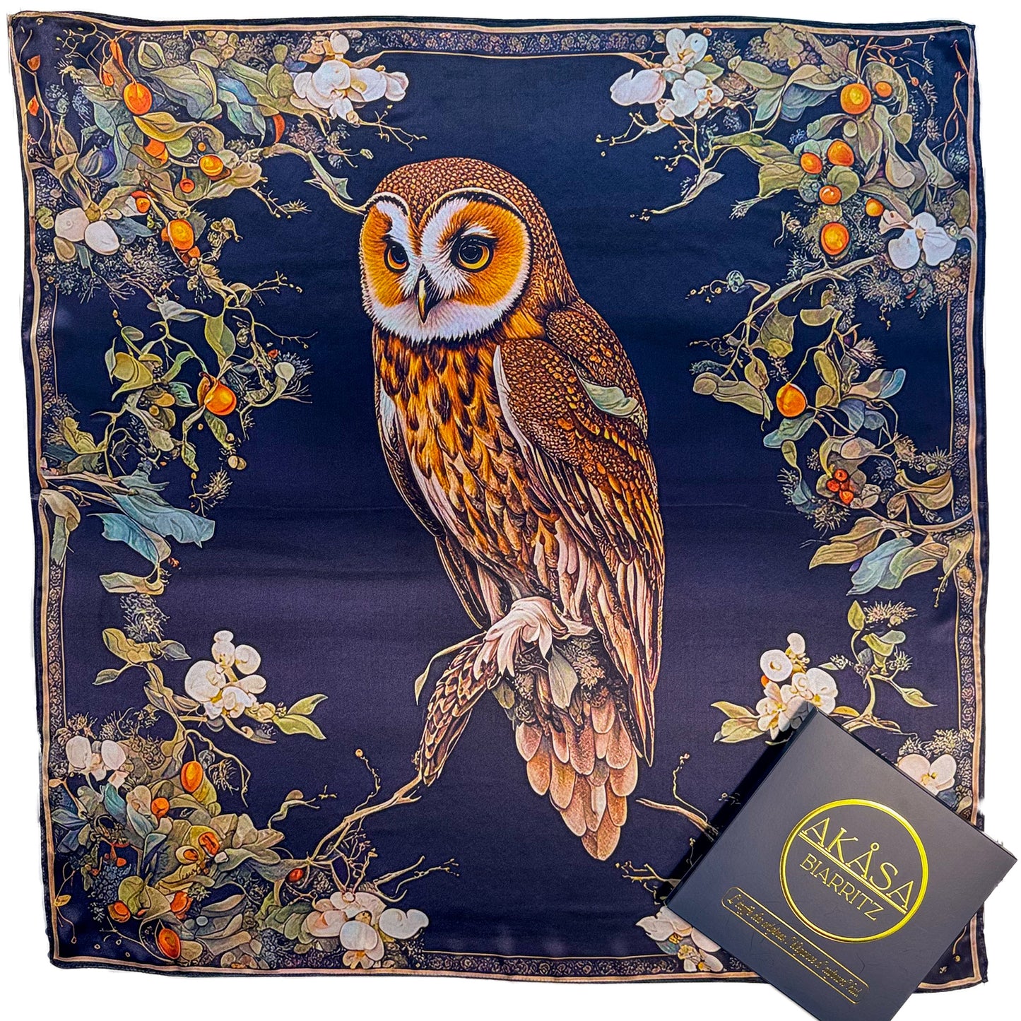 Carré de Soie 100% – Maison AKÅSA Biarritz – ᎤᎫᎫ – Ugugu – (La Chouette)