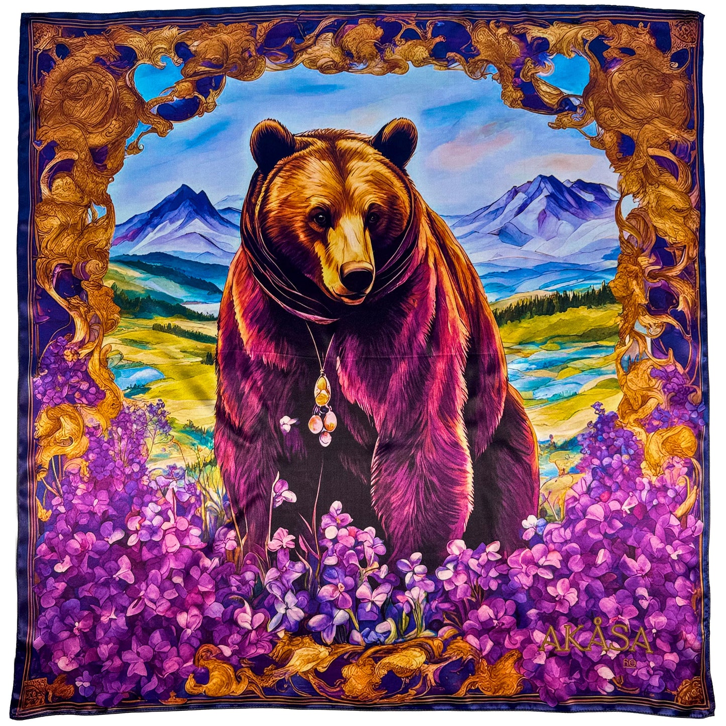 Pañuelo 100 % seda - Maison AKÅSA Biarritz - ᏲᎾ - Yona - (El oso) - Astrología de los nativos americanos