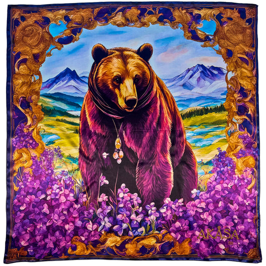 100% Silk Square - Maison AKÅSA Biarritz - ᏲᎾ - Yona - (The Bear) - Native American Astrology