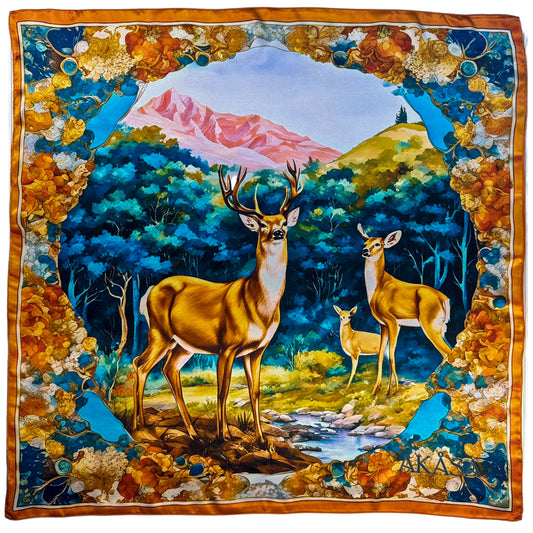 100% Silk Square - Maison AKÅSA Biarritz -ᎠᏫ - Awi - (The Deer)
