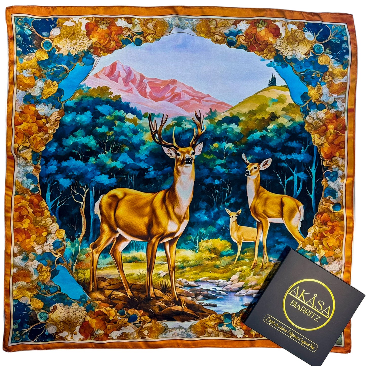 Pañuelo 100% seda - Maison AKÅSA Biarritz -ᎠᏫ - Awi - (El ciervo)