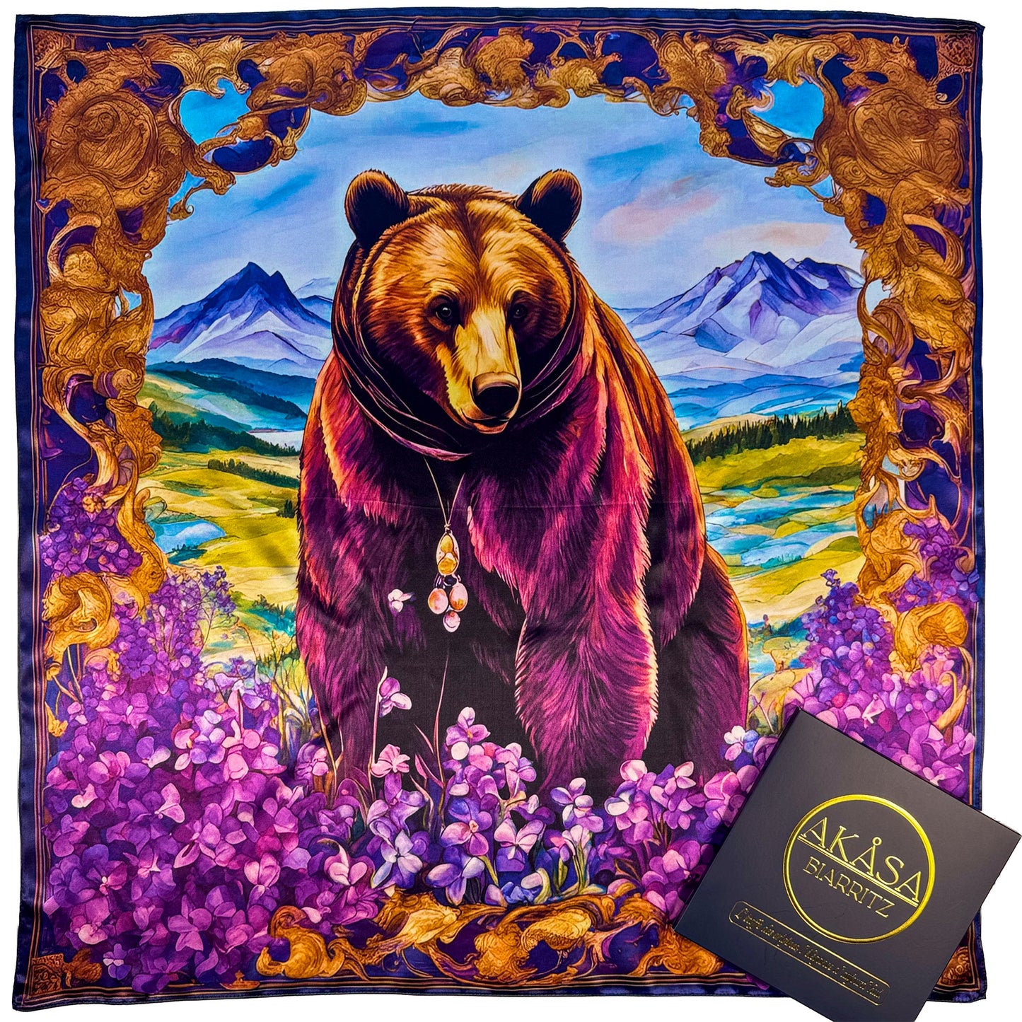 Pañuelo 100 % seda - Maison AKÅSA Biarritz - ᏲᎾ - Yona - (El oso) - Astrología de los nativos americanos
