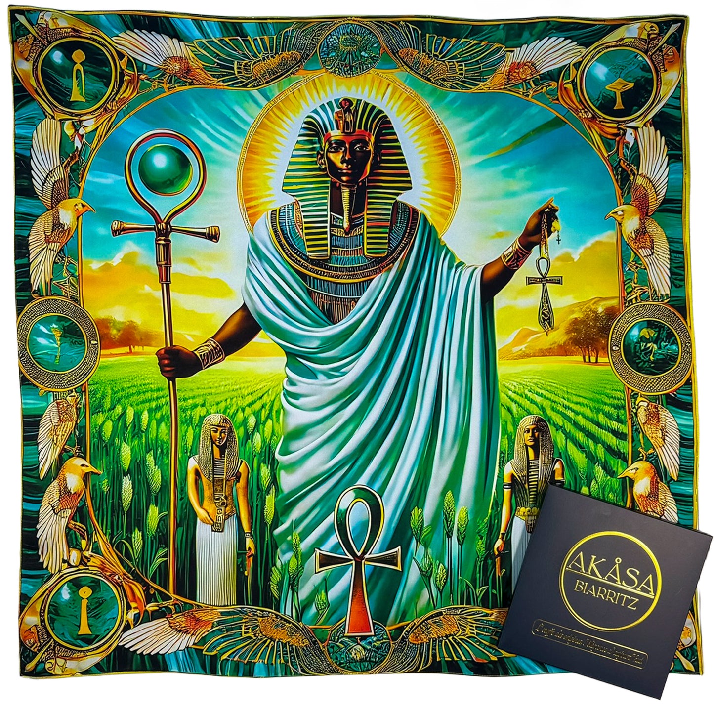 Carré 88 en Soie – Osiris : Résurrection Éternelle et Renouveau