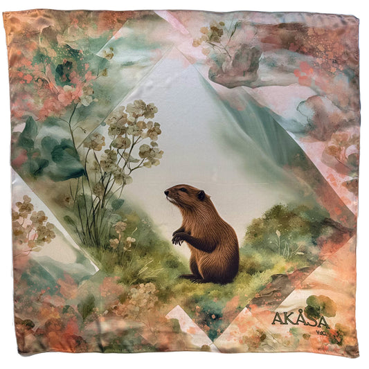 100% Silk Square - Maison AKÅSA Biarritz - ᏙᏧᏩ - Dotsuwa - (The Beaver)