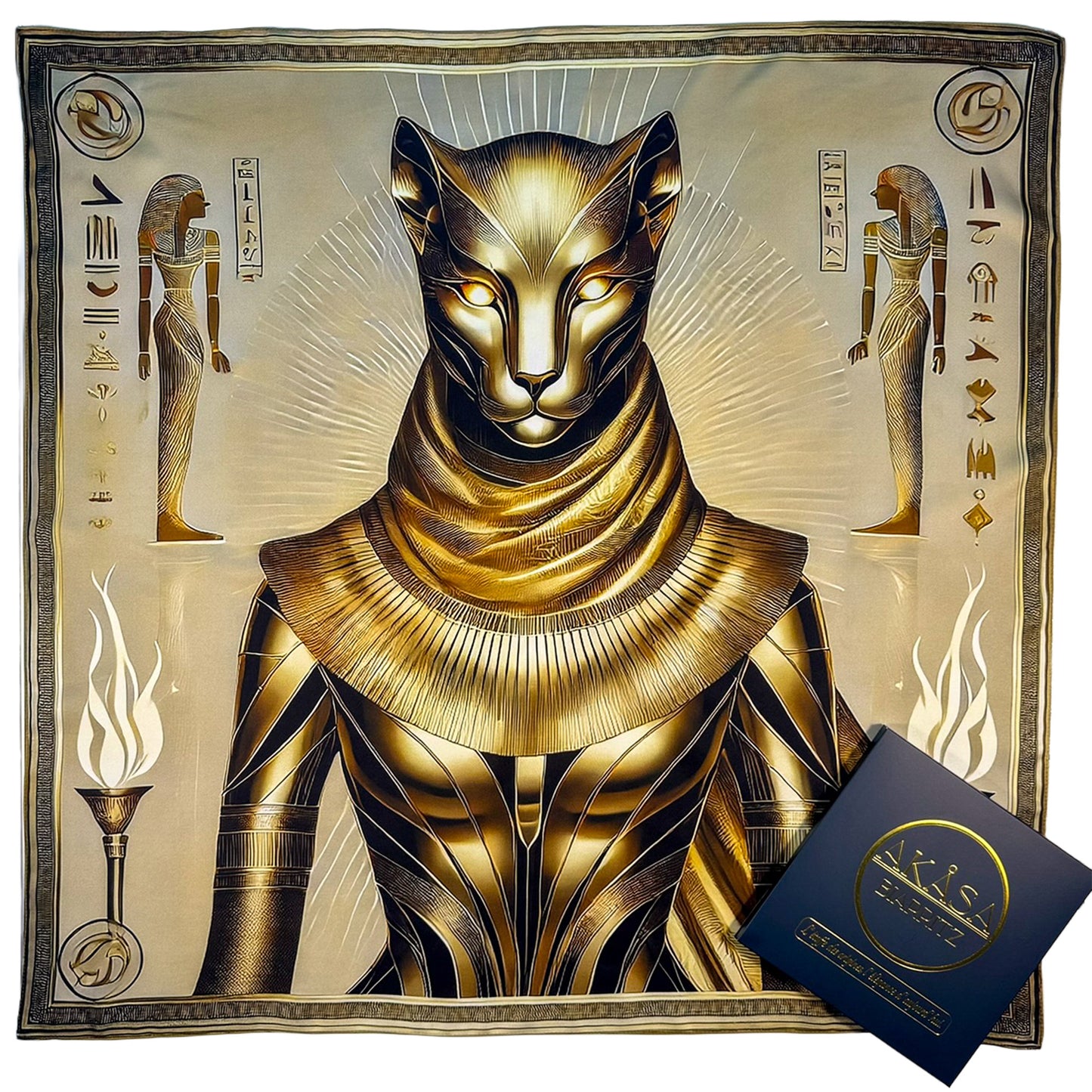 Carré 88 en Soie – Sekhmet : Force Ardente et Puissance Guerrière