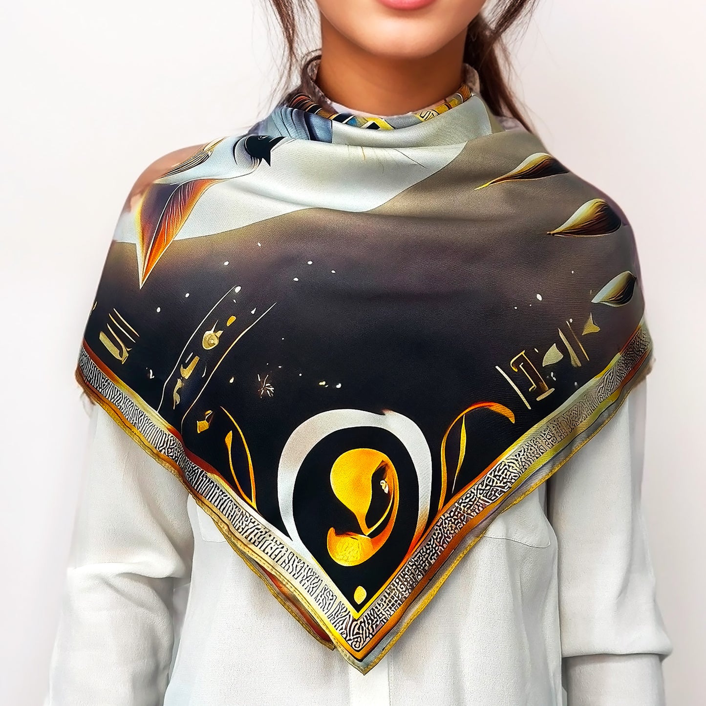 Bastet: Charme Mystérieux – 𓃛𓏏 (Bȝstt) - Carré  88  en Sergé  de Soie 16 Mommes