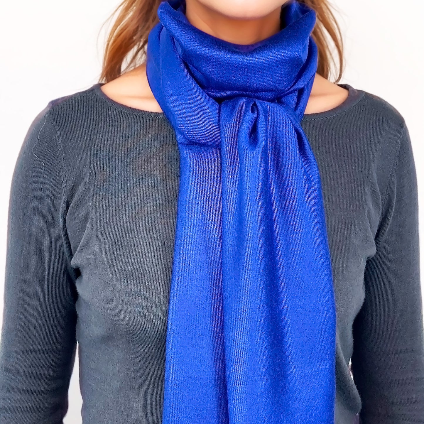 Étole Réversible en soie et laine – Bleu Royal