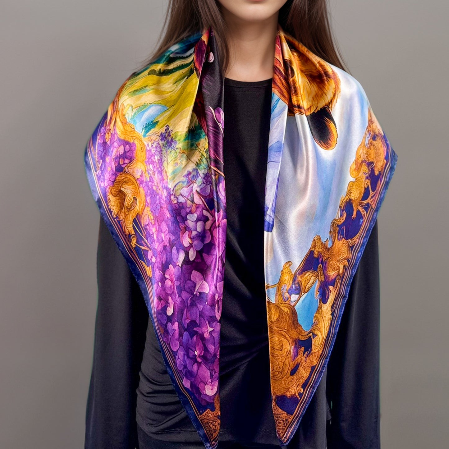 Pañuelo 100 % seda - Maison AKÅSA Biarritz - ᏲᎾ - Yona - (El oso) - Astrología de los nativos americanos