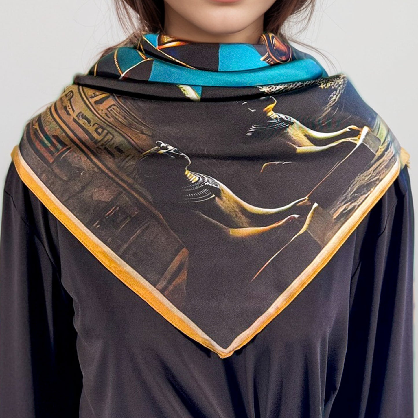 Carré 88 en Soie – Anubis : Mystères Cachés et Guide des Âmes