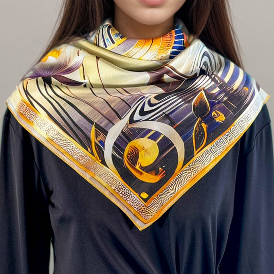 Carré 88 en Soie – Bastet : Charme Mystérieux et Protection Féline