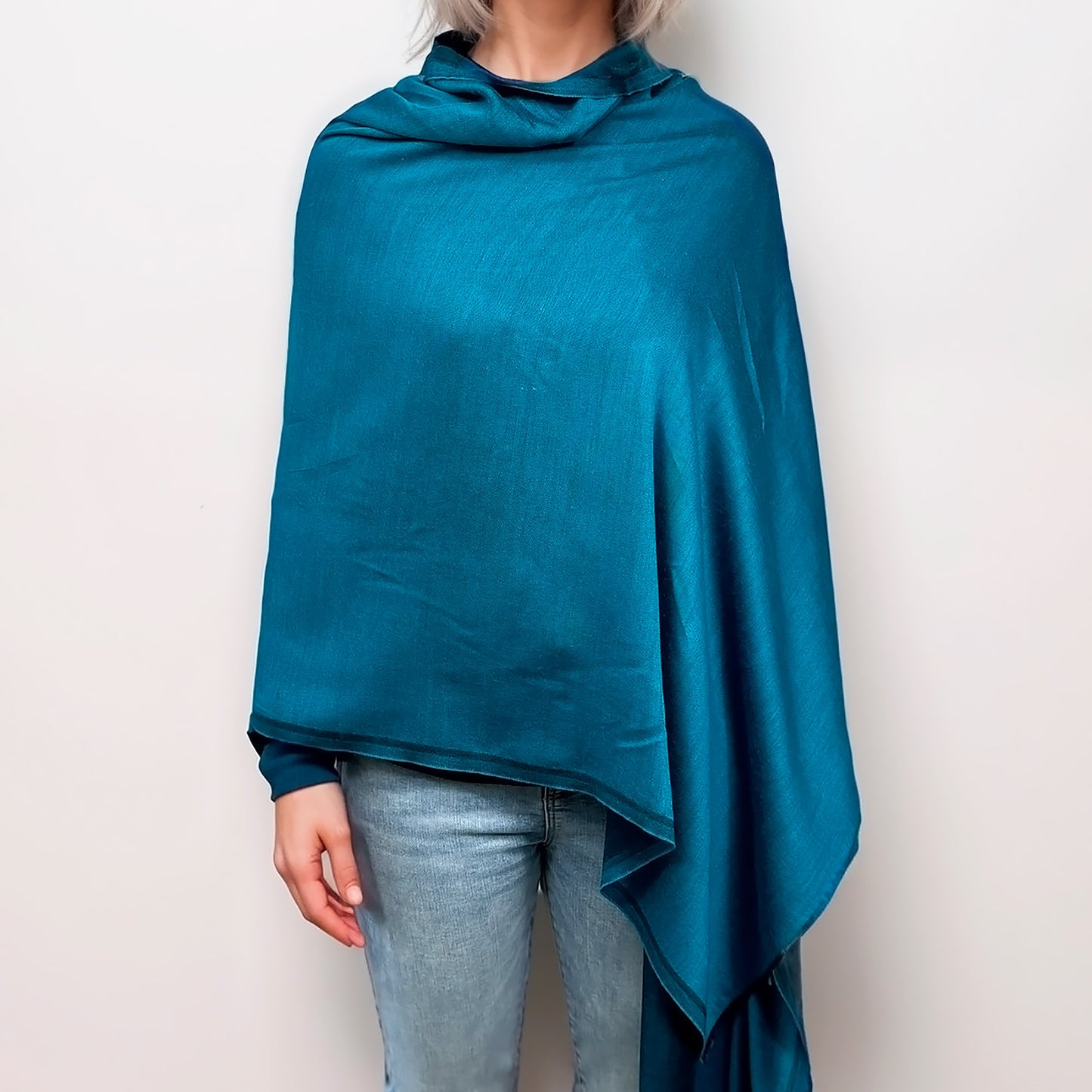 Étole Réversible en soie et laine – Bleu Turquoise
