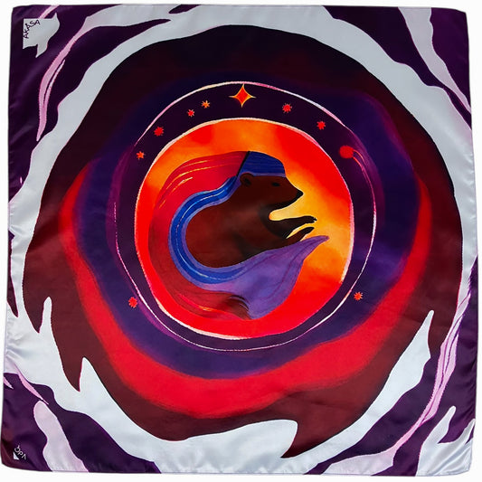 ᏙᏧᏩ (Dotsuwa) – Foulard Carré 66 cm | Signe du Castor | Totems Amérindiens | AKÅSA Biarritz